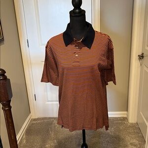 Men's Striped Polo Shirt - Black and Orange